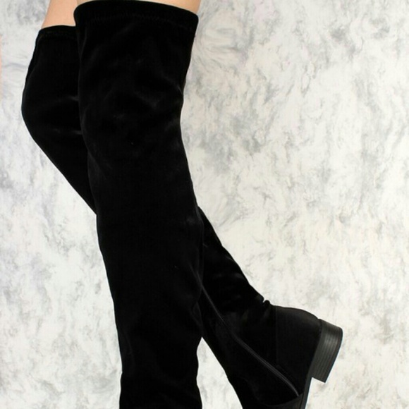 NWT black VELVET flat THIGH HIGH boots - Picture 3 of 5